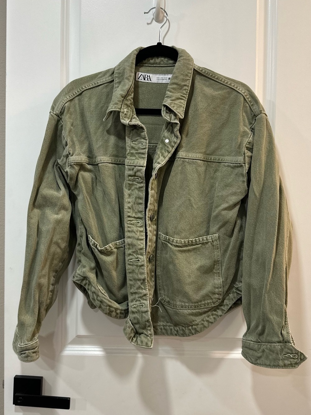 Zara Light Olive Utility Jean Jacket